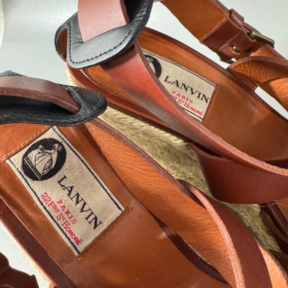 Lanvin Brown Espadrille Wedge Heel Platform Sandals, Size 37 - Picture 14 of 15